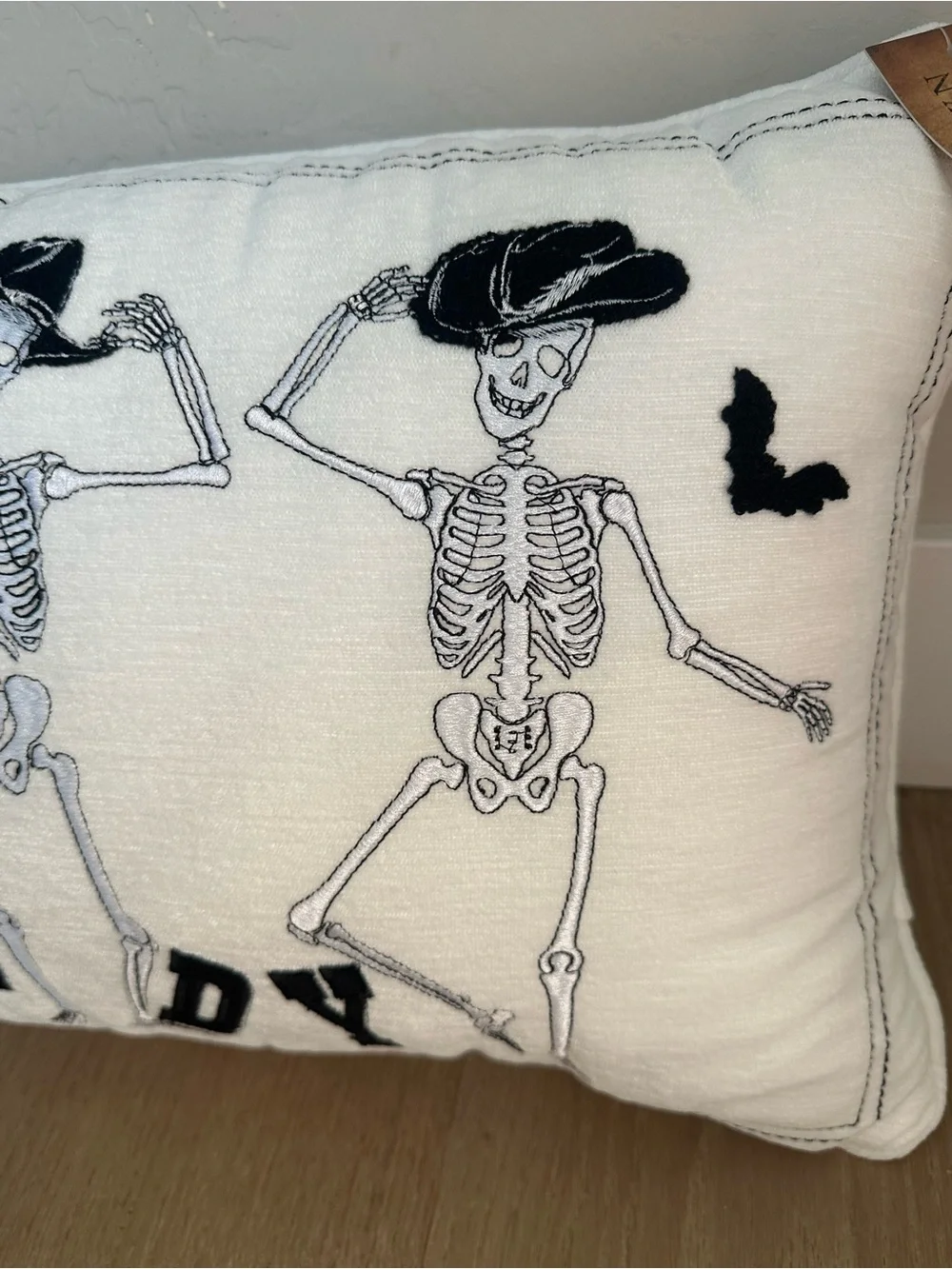 Skele-Town Market “Howdy” Cowboy Skeleton Halloween Lumbar Pillow Western Decor